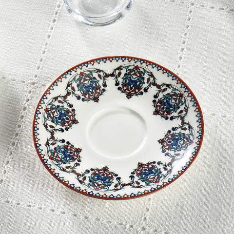 Karaca Nakkas 12-delige Turkse Theeset van Bone China voor 6 Personen, 130 ml, Rood