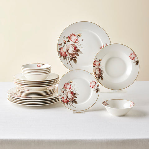 Karaca Bone China Rosie 24-delige Serviesset voor 6 Personen, Multicolor