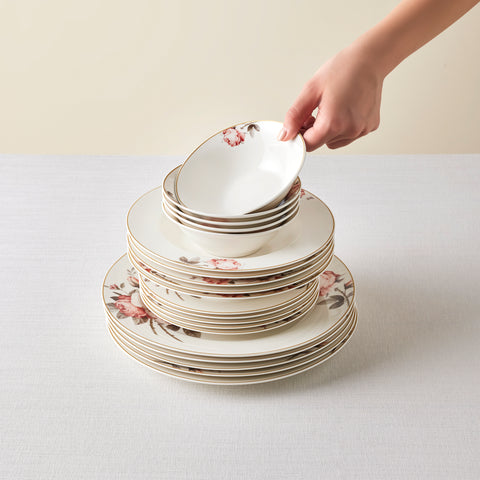 Karaca Bone China Rosie 24-delige Serviesset voor 6 Personen, Multicolor