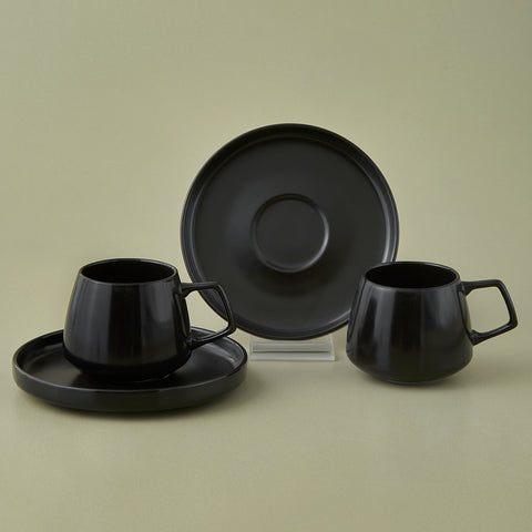 Karaca Streamline Saturn Koffiekopjesset voor 2 Personen, 4-delig, Mat Zwart