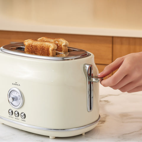 Karaca Retro Broodrooster met Capaciteit voor 2 Sneden – Crème