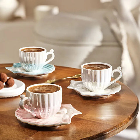 Karaca Oester Porseleinen Koffiekop Set Voor 2 Personen Wit 90 Ml