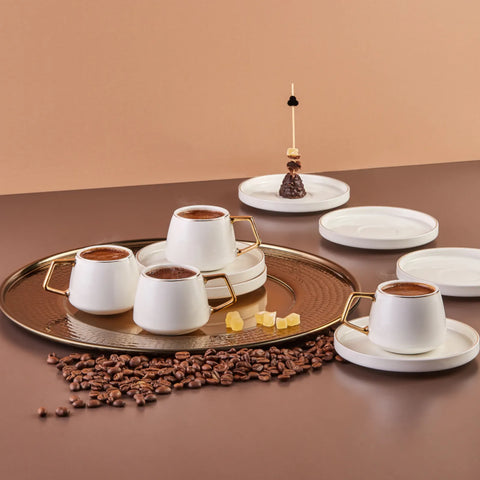 Karaca Streamline Saturn koffiekopjesset voor 6 personen 90 ml, goud