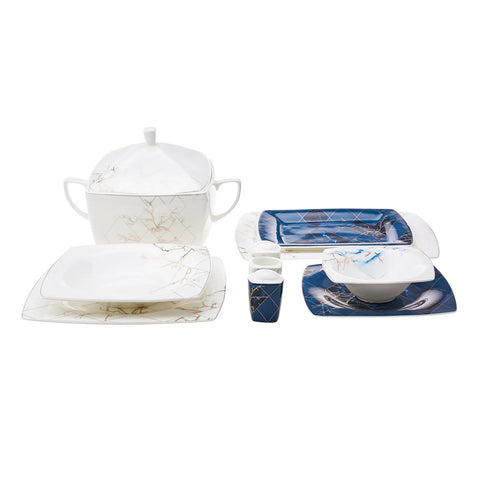 Karaca Fine Pearl Midnight 62-delig vierkant servies voor 12 personen, parelmoer