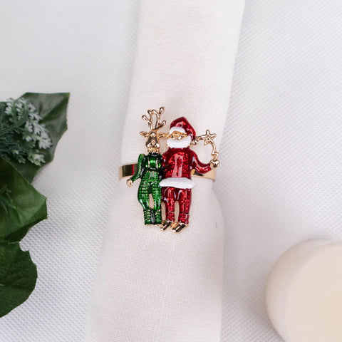Karaca Home, set van 2 servetringen met rendier en Kerstman