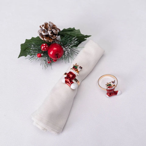 Karaca Home, set van 2 servetringen met kerstsok