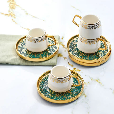 Karaca Verde 12-delige Porseleinen Espresso Turkse Koffiekopjesset voor 6 Personen, 100 ml, Multicolor