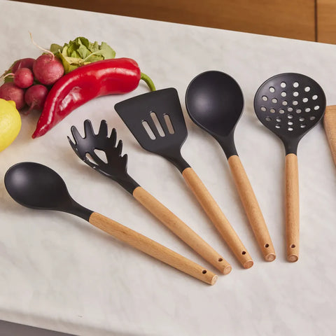 Karaca Burby Wood, 14-Delige Set Met Opschepservies en Messen