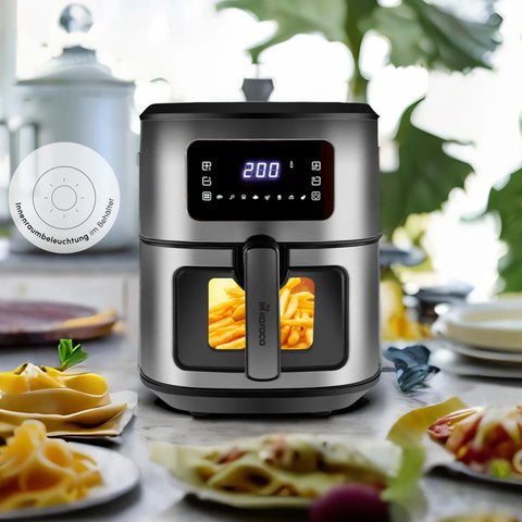 Karaca Multifry Inox, XXL Airfryer, 6,5 Liter, Met Digitaal Scherm En Glazen Kijkvenster
