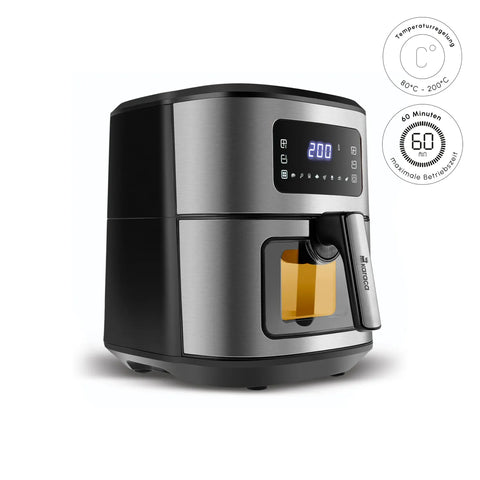 Karaca Multifry Inox, XXL Airfryer, 6,5 Liter, Met Digitaal Scherm En Glazen Kijkvenster