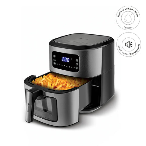 Karaca Multifry Inox, XXL Airfryer, 6,5 Liter, Met Digitaal Scherm En Glazen Kijkvenster
