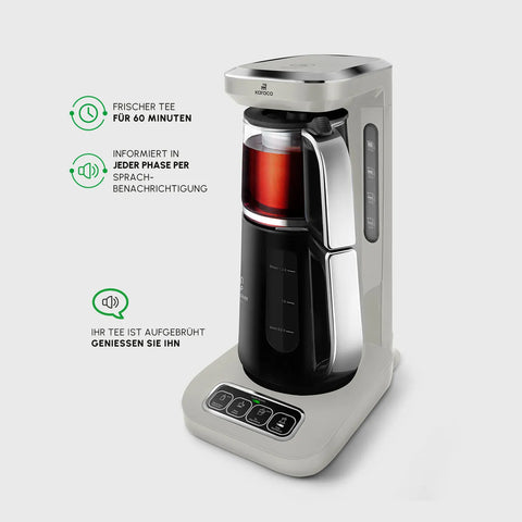 Karaca Caysever Robotea Pro, 4-in-1 theemaker, waterkoker en filterkoffiezetapparaat met spraakfunctie, Starlight