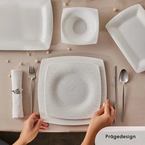 Karaca Fine Pearl Helen 62-delig vierkant tafelservies voor 12 personen