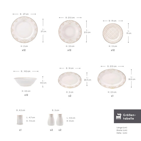 Karaca Siena 56-Delig New Generation Bone Eetservies met Gouden Rand voor 12 Personen