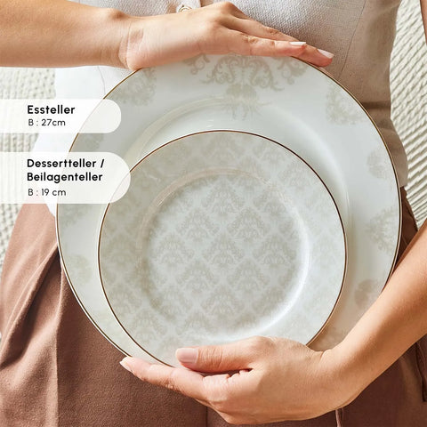 Karaca Siena 56-Delig New Generation Bone Eetservies met Gouden Rand voor 12 Personen