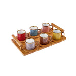 Karaca Bamboe Gekleurde Koffiekopjes Set, 6 Persoon, 90 ml met Dienblad