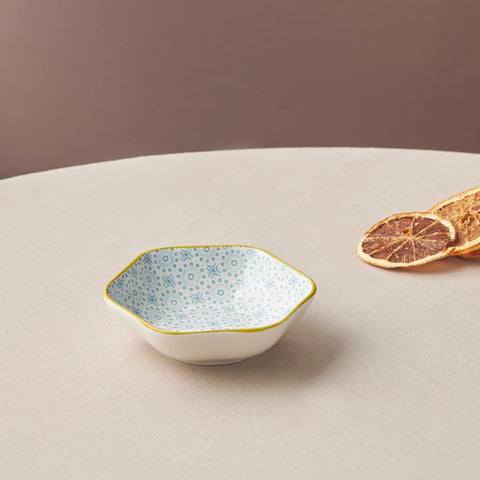 Karaca Floral Snack Bowl, Blauw, Zeshoek, 10 cm