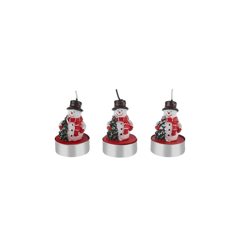Karaca Christmas Sneeuwpop Theelichtjes, 3 Delig, 18.5cmx6.7cm, Rood