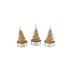 Karaca Christmas Goud Kerstboom 3 Delig Theelichtjes, 3,8x3,8x7 cm
