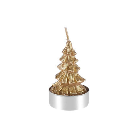 Karaca Christmas Goud Kerstboom 3 Delig Theelichtjes, 3,8x3,8x7 cm