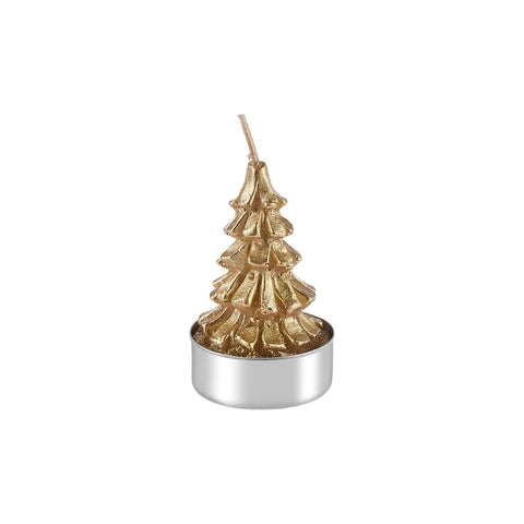 Karaca Christmas Goud Kerstboom 3 Delig Theelichtjes, 3,8x3,8x7 cm