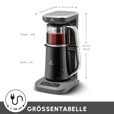 Karaca Caysever Robotea Pro 4 in 1, automatische theezetter, waterkooker en filterkoffiezetter met spraakfunctie, 2500 W, ruimtegrijs