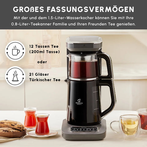 Karaca Caysever Robotea Pro 4 in 1, automatische theezetter, waterkooker en filterkoffiezetter met spraakfunctie, 2500 W, ruimtegrijs