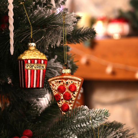 Karaca Home Kerst Popcorn Pizza Boom Ornament Set, 2 Delig