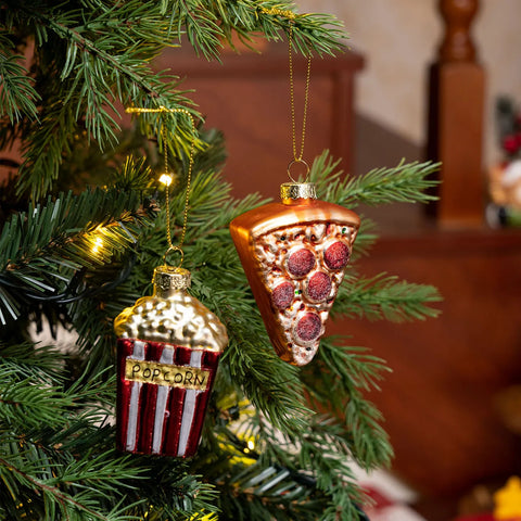 Karaca Home Kerst Popcorn Pizza Boom Ornament Set, 2 Delig