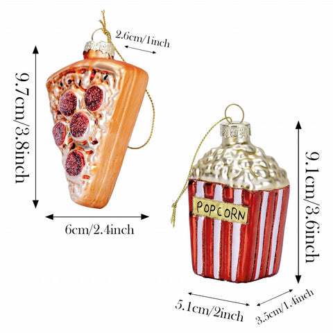 Karaca Home Kerst Popcorn Pizza Boom Ornament Set, 2 Delig