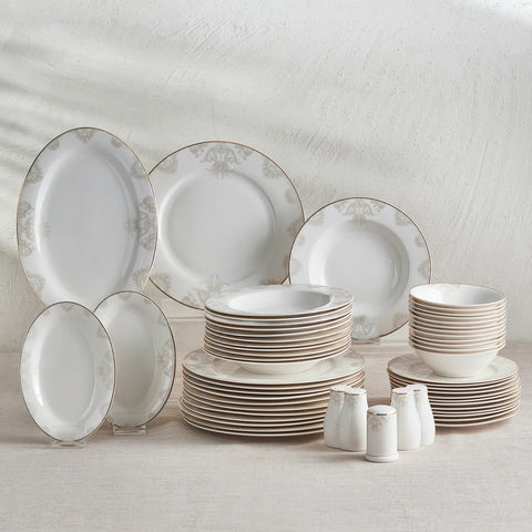 Karaca Siena 56-Delig New Generation Bone Eetservies met Gouden Rand voor 12 Personen