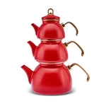 Karaca Retro Emaille Theepot, 3-Delig, Rood