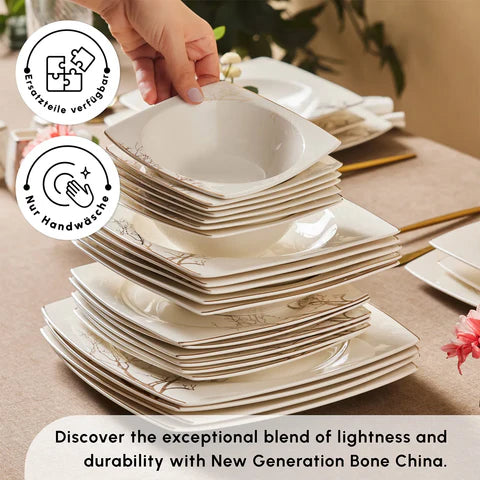 Karaca Square Bone China Autumn 53-Delig Servies voor 12 Personen, Wit Multicolor