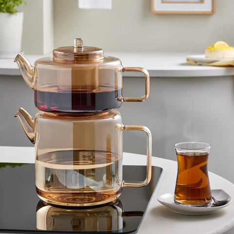 Karaca Flat Borosilicaat Glazen Theepot Amber 