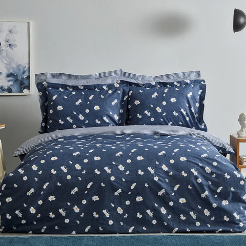 Karaca Home Daisy 100% cotton single duvet cover set indigo