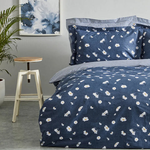 Karaca Home Daisy 100% katoenen eenpersoons dekbedovertrekset indigo