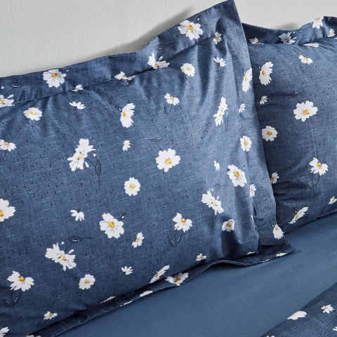 Karaca Home Daisy 100% katoenen eenpersoons dekbedovertrekset indigo