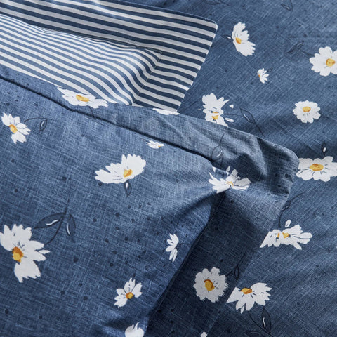 Karaca Home Daisy 100% katoenen eenpersoons dekbedovertrekset indigo