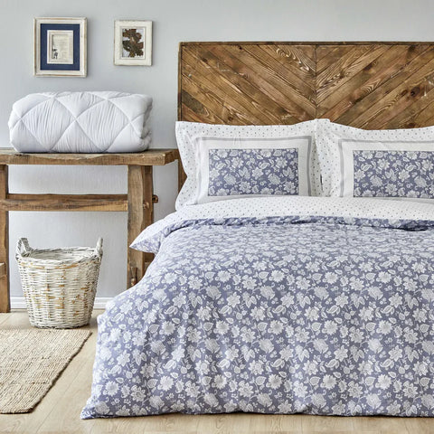 Karaca Home Celerina blauw 100% katoenen eenpersoons dekbedovertrekset