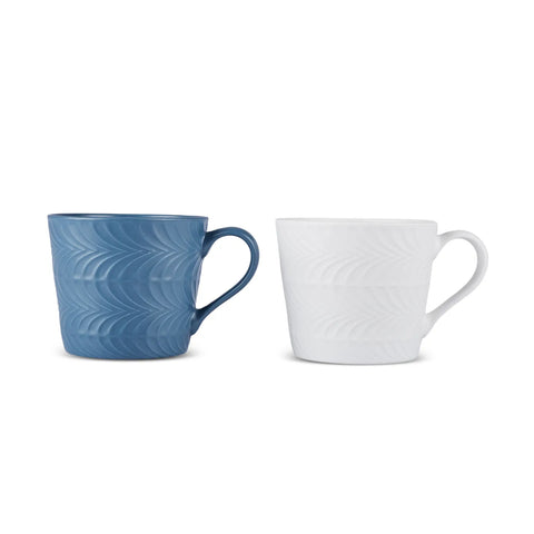 Karaca Lily Blauw & Wit Emboss Dubbele Bekerset 320 ml