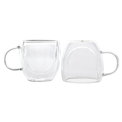 KARACA DBL. WALL BOROSILICATE GLASS CUP SET OF 2 150ML W/HND