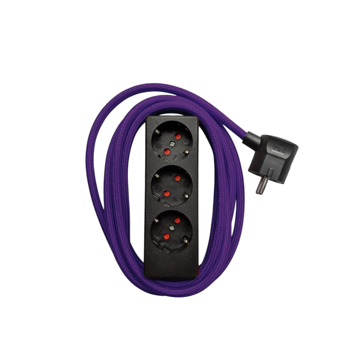 Njustudio 3fach Steckerleiste Stromer schwarz mit farbigem Textilkabel
