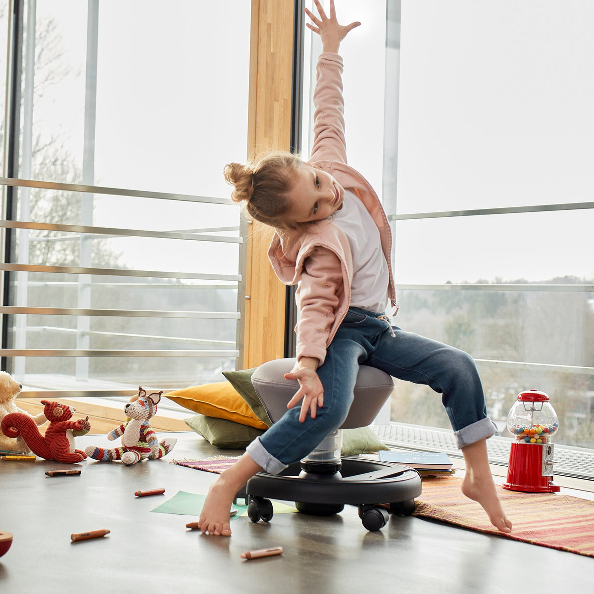 Aeris Swoppster Kinderstuhl 3D Hocker rosa Gestell weiß