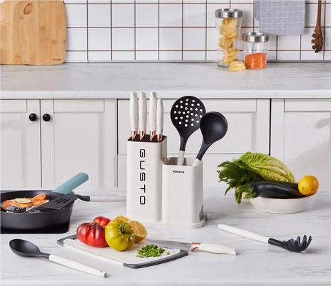 Karaca Gusto Cream 12-Piece Knife/Cutting Board Set
