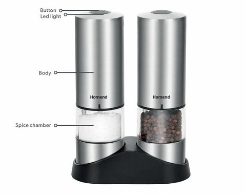 Homend Grindgo 6003 2-Piece Rechargeable Spice Grinder Set, Inox
 