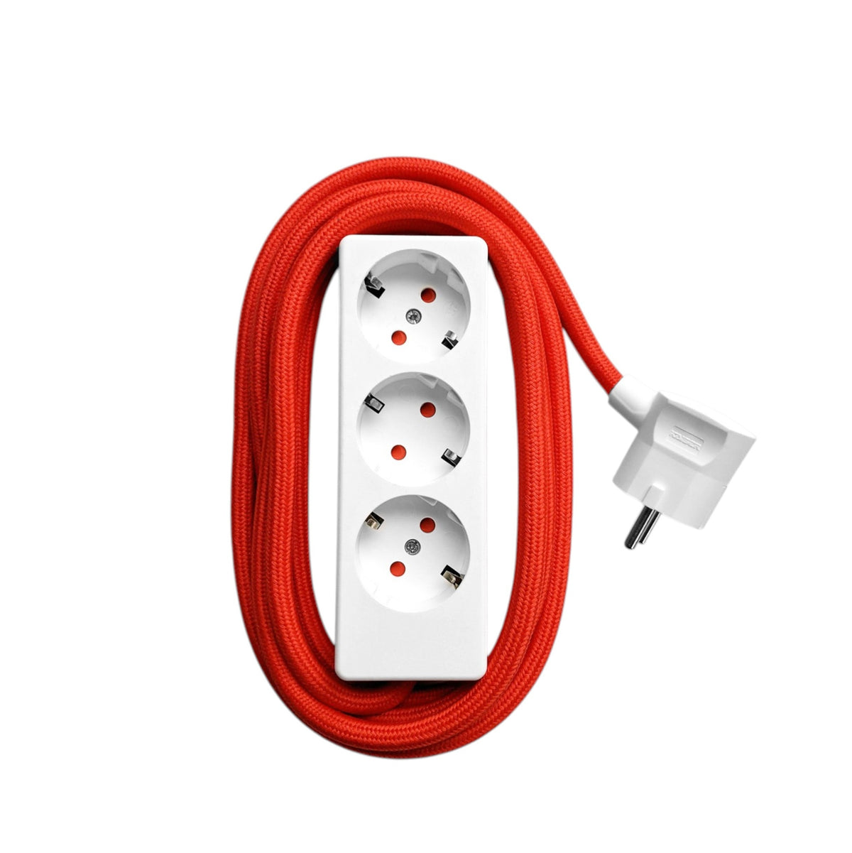 Njustudio 3fach Steckerleiste Stromer weiß mit farbigem Textilkabel